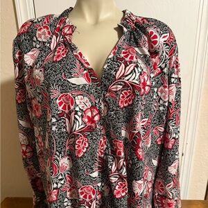 Lane Bryant Black and Red Floral Blouse